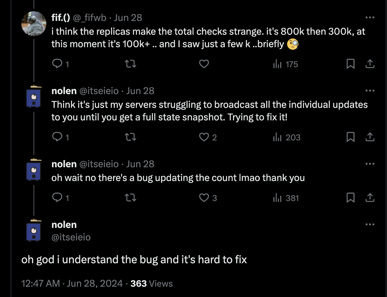 A user reports a bug around the site changing surprisingly quickly